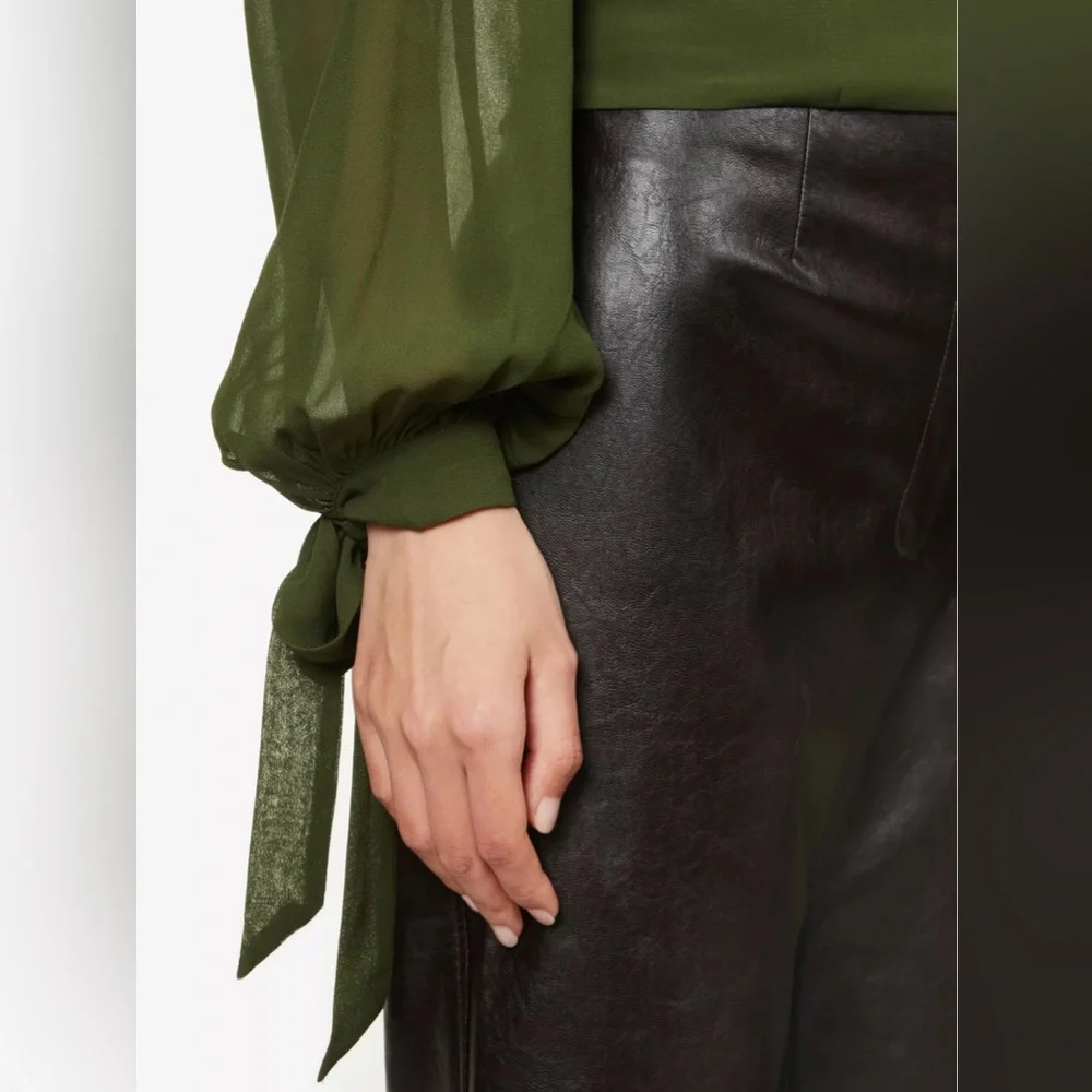 Reformation Sawtelle Sweetheart Blouse Green Puff Sleeve Size 4